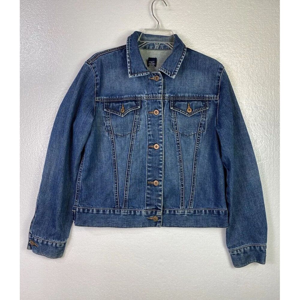 Gap Womens Jean Jacket L Trucker Blue Denim Med wash Classic Retro‎ Y2K Cowgirl